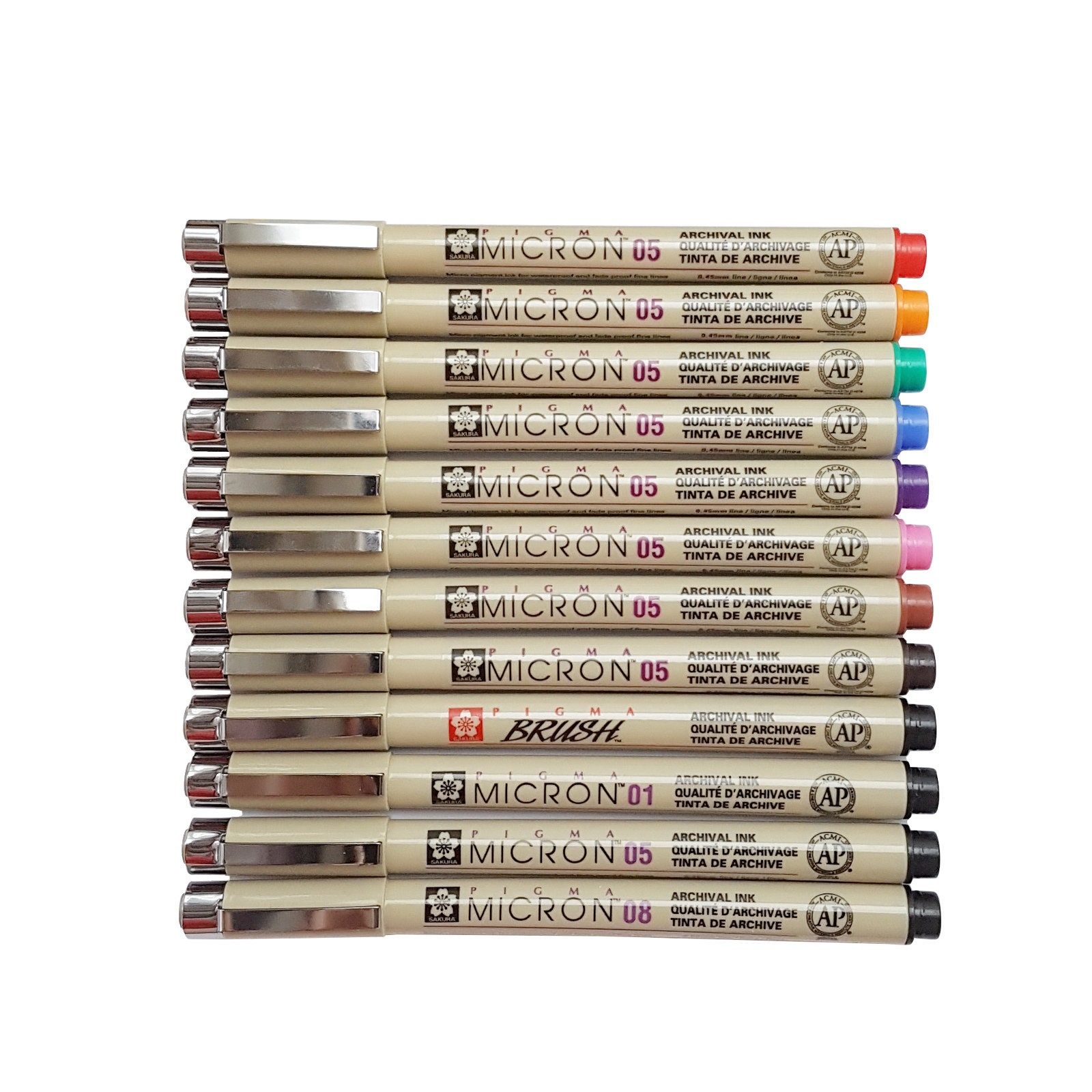 Sakura Pigma Micron 05 Colour Drawing Pen Brush Art Set Japan 0.45mm 12 Pens Etsy UK