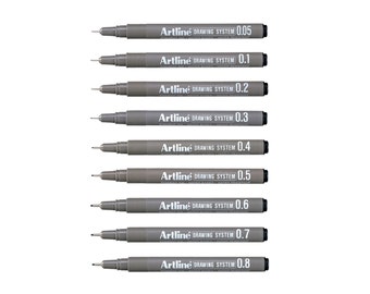 9 Artline Technical Drawing System Black Ink Pen Draw Graphic Design 0.05 mm 0.1 mm 0.2 mm 0.3 mm 0.4 mm 0.5 mm 0.6 mm 0.7 mm 0.8 mm