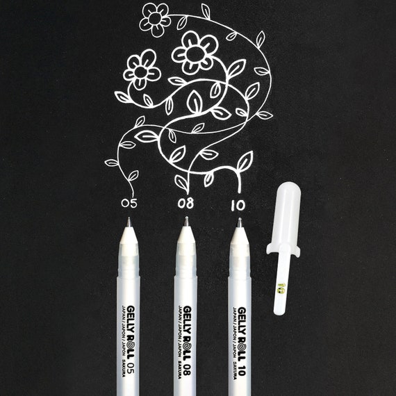 SAKURA WHITE GEL PEN SET: 0.5, 0.8, 1.0 MM