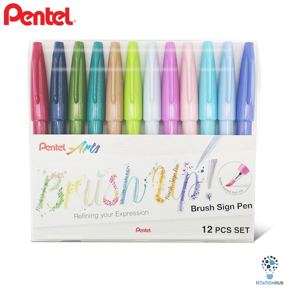 Pentel Brush Sign Pen 12pc Set Arts Craft Lettering Pens Basic/floral  Colour Sets -  Israel