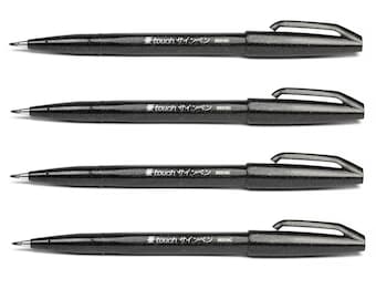 4 Pentel Fude Touch Brush Black Color Sign Pen SES15C-A Lettering | Art Craft Colour Stationery | Bullet Journal Modern Calligraphy