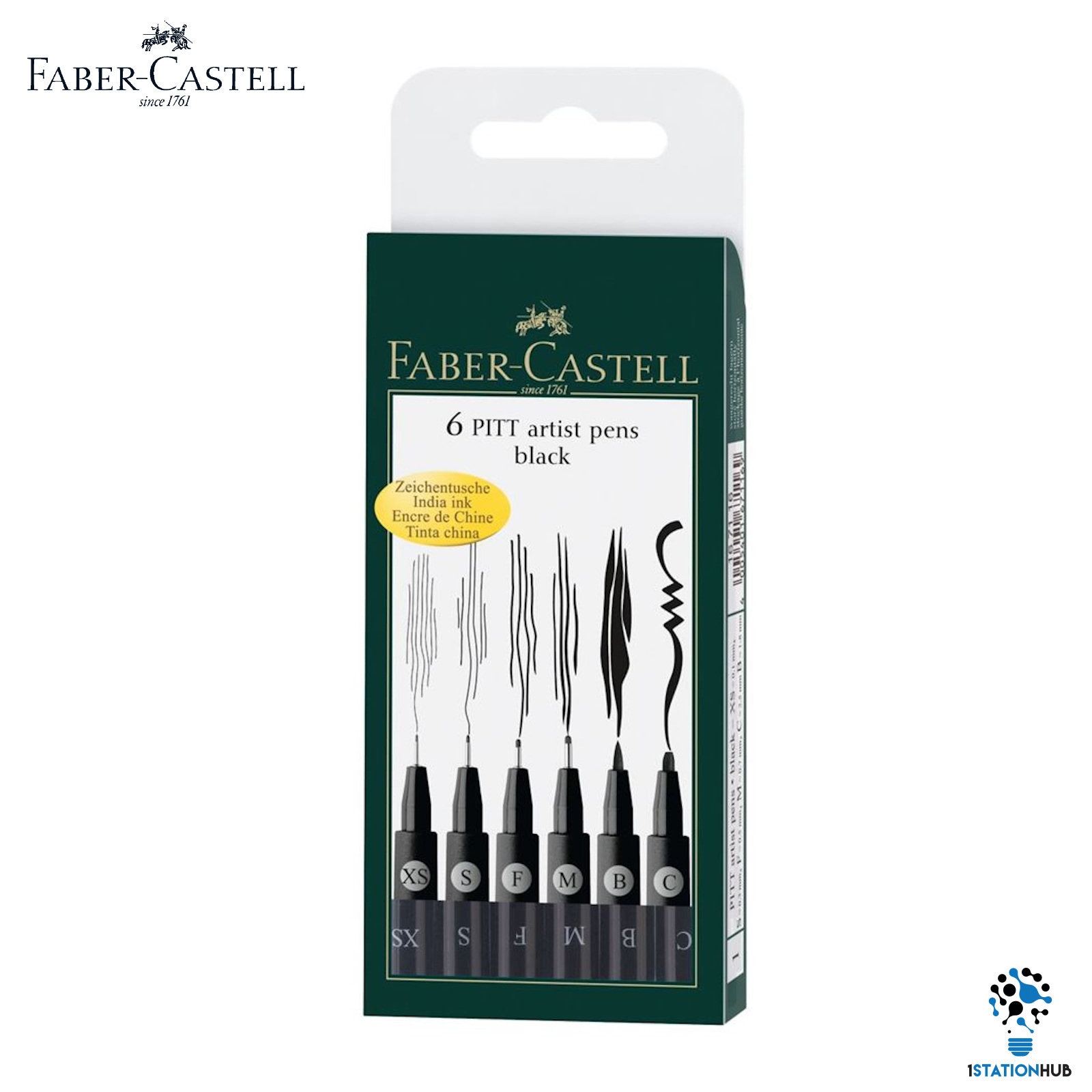 Faber Castell 6 Pitt Artist Pens Set Black Ink Art Hobby Pen -  Denmark