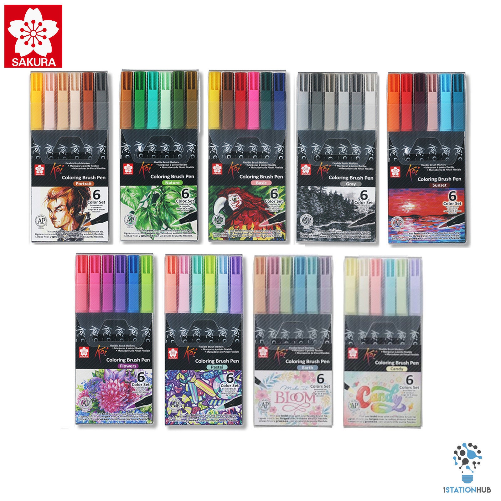 Koi Coloring Brush Pen set Portrait, 6 colours