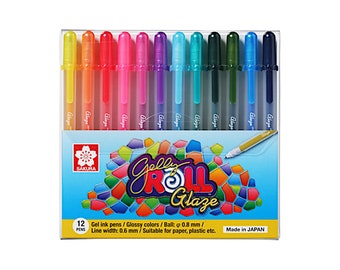 12 Sakura Gelly Roll Glaze Ink 3-D Glossy Color Pen | Waterproof Stained Glass | Colour Art Craft Doodle Drawing Bold Line Japan Stationery