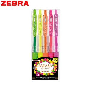Zebra Sarasa Binder Clip Gel Rollerball Neon Color Pen 0,5 mm | 5 Stifte
