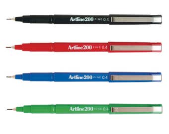 12 Artline 200 Fineliner Black Blue Red Green Color Needle Tip Pen 0.4mm EK-200 | Art Craft Write Draw Colour Doodle Lettering