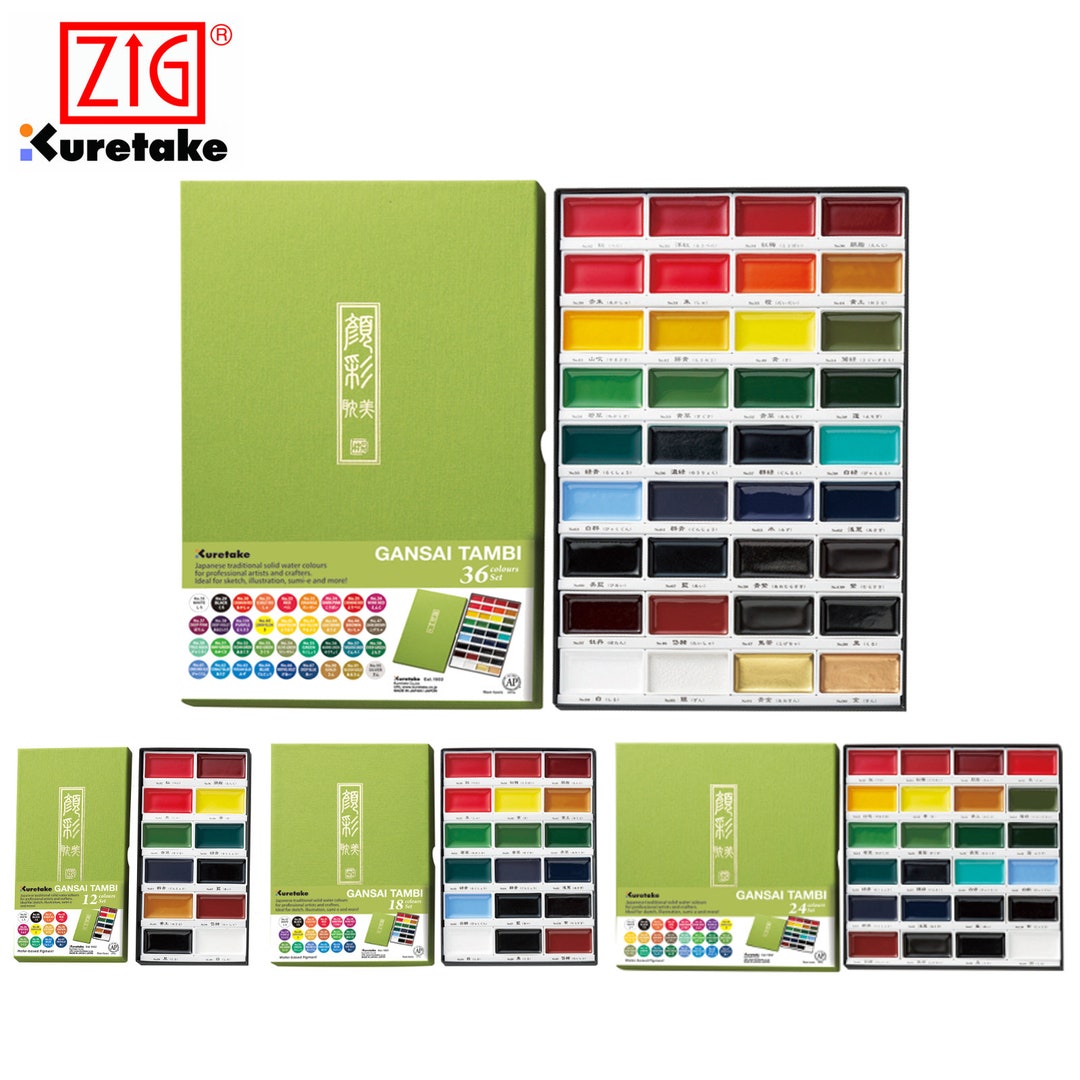 New 12-Color ZIG Kuretake Solid Watercolor Paint Set Watercolors Field  Sketch Set for Painting Supplies