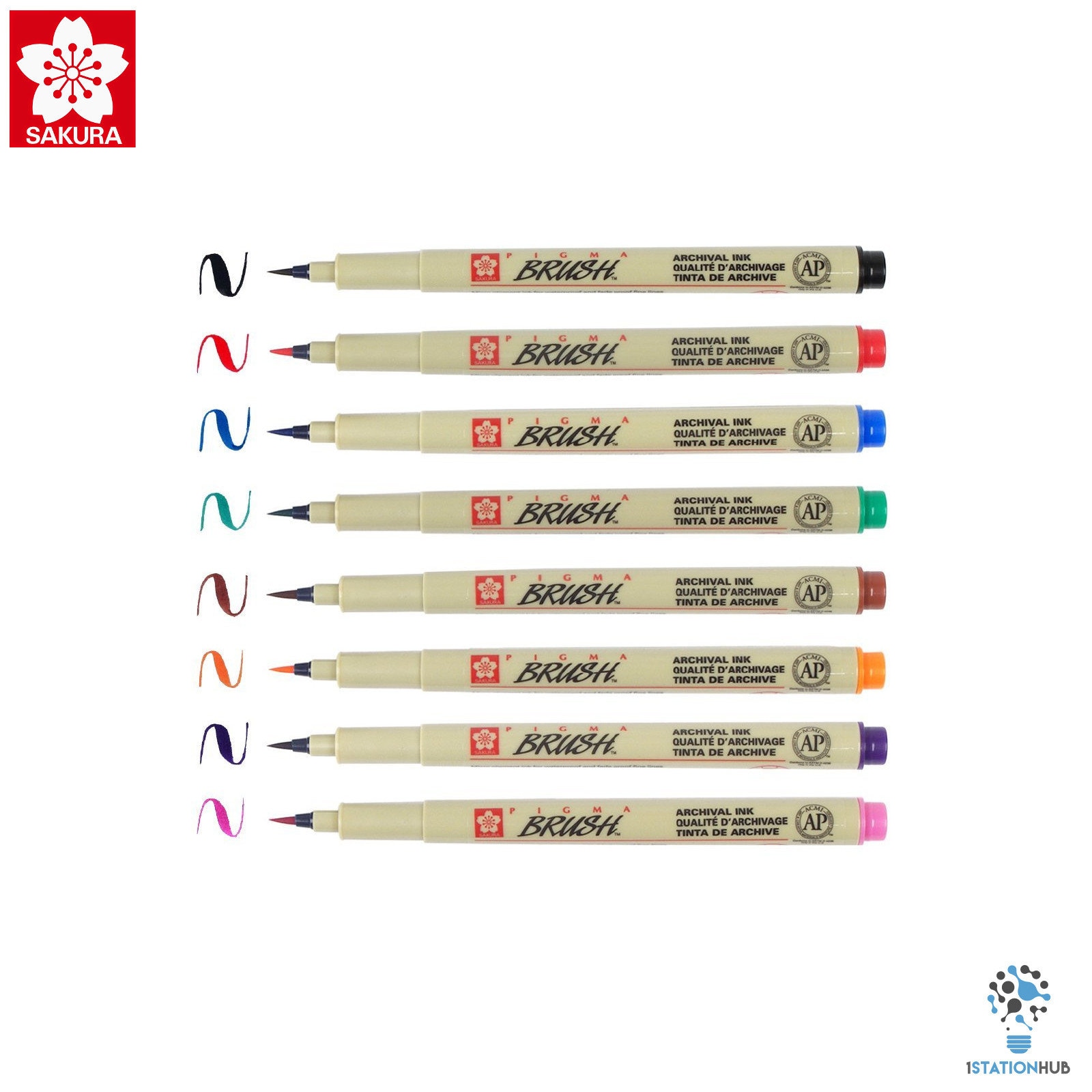 Sakura Pigma Brush Multi-Colours Set | 8 Colour | Archival Ink Art Pens