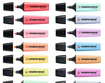 Stabilo Boss Original Pastel Colour Highlighter Marker Pen Chisel Nib | 10 or 14  Pens Set