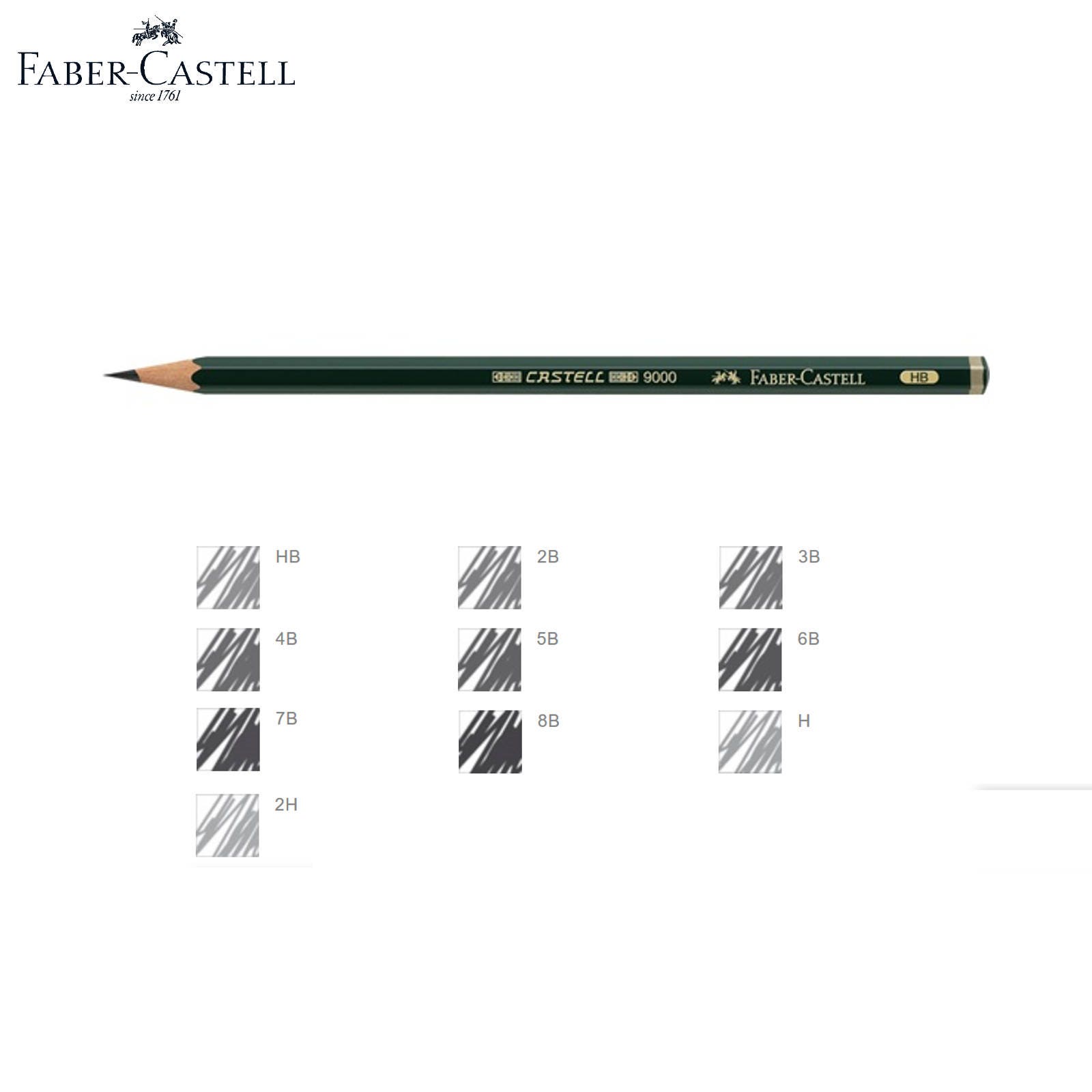 Faber-Castell Pencils, Castell 9000 Artist graphite pencils, 4B black lead  Pencil for drawing, sketch, shading - box of 12