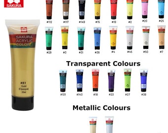 Sakura 20ml Acrylic Colour Paint | Opaque / Transparent / Metallic Colours | Bulk Lot