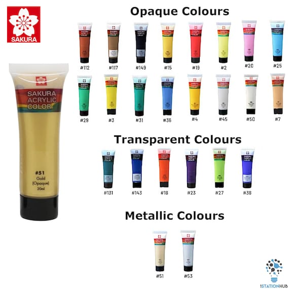 Sakura 20ml Acrylic Colour Paint Opaque Transparent Metallic