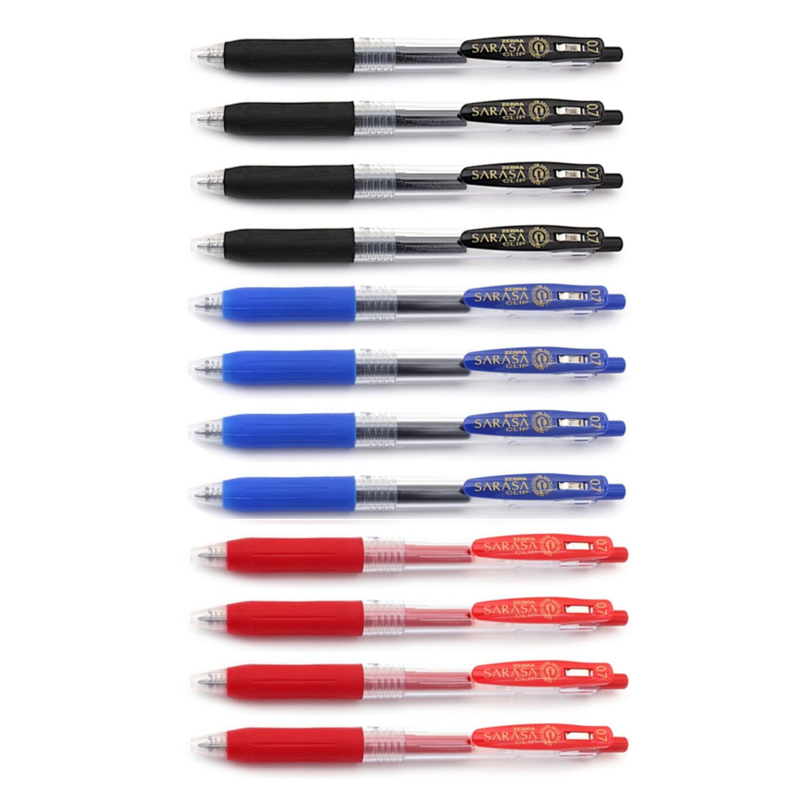 Zebra Sarasa Push Clip Retractable Gel Ink Pen 0.5mm 0.7mm 1.0mm Black Blue  Red Pack of 12 Pens 