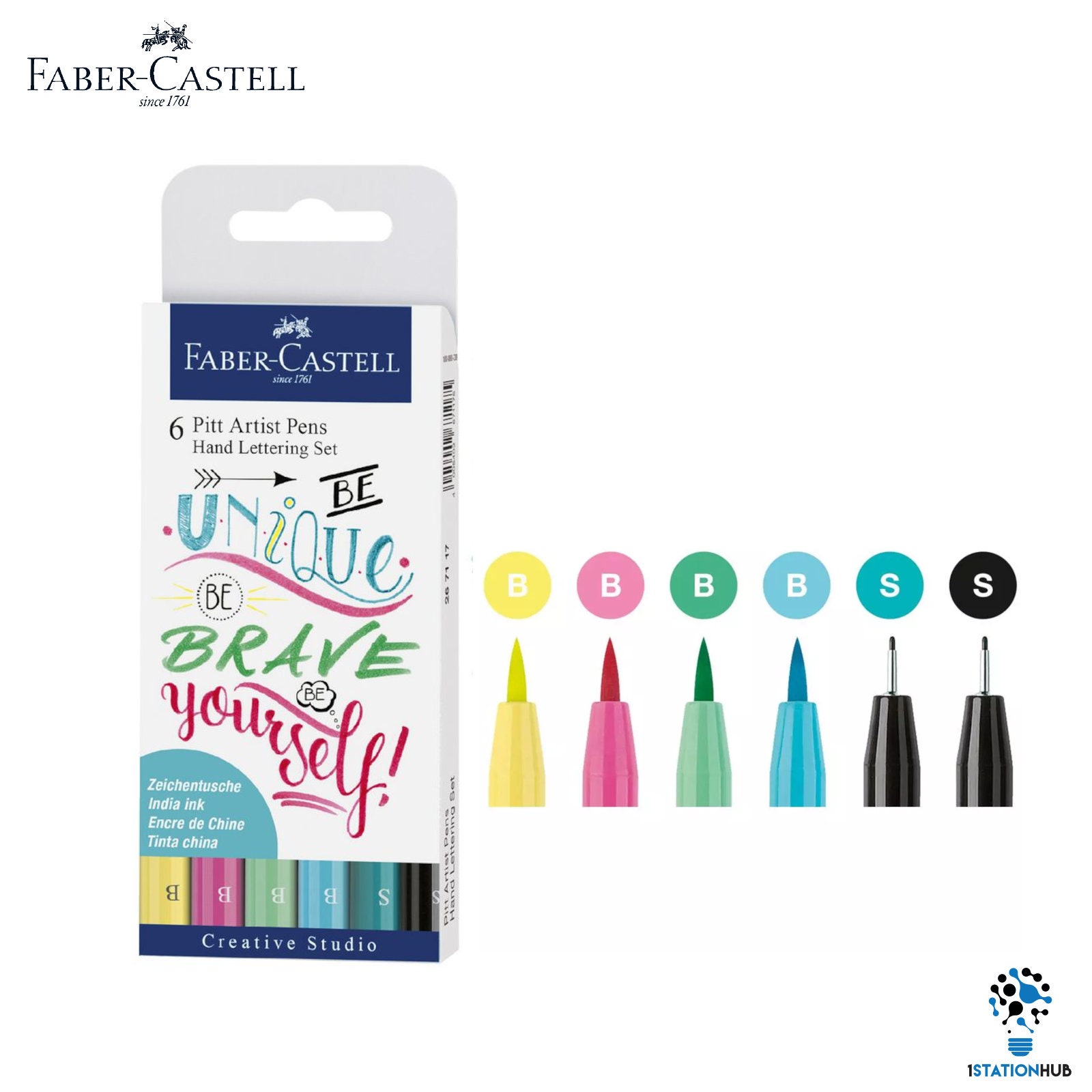 Faber-Castell Pitt Artist Pen Calligraphy, Assorted, (6 Art Markers)