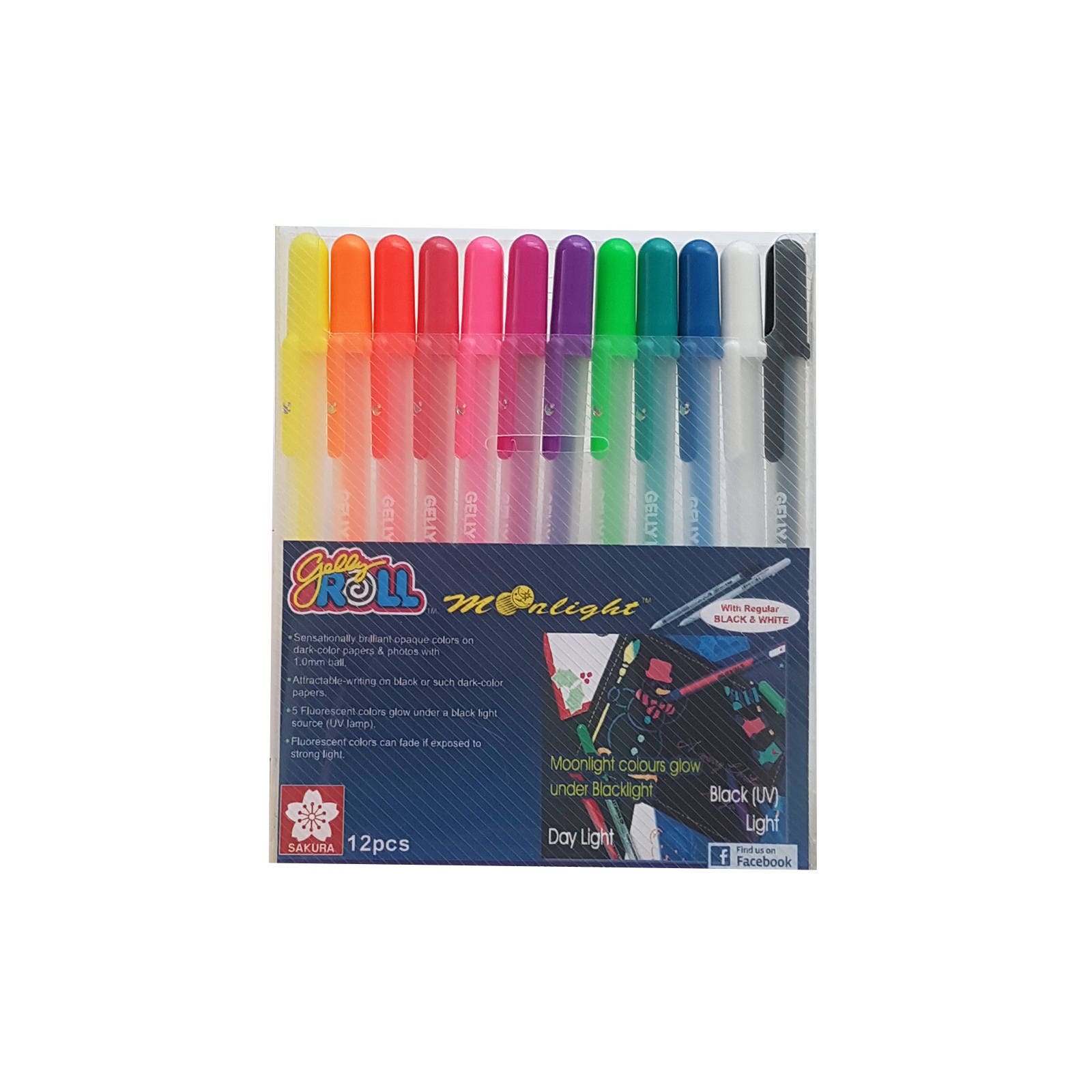 Set 12 Stylos Gel Sakura Gelly Roll Moonlight - Encre Fluorescente Et Pailletée, Pour Dessin Sur Papier Noir Et Light Painting - 0.5mm