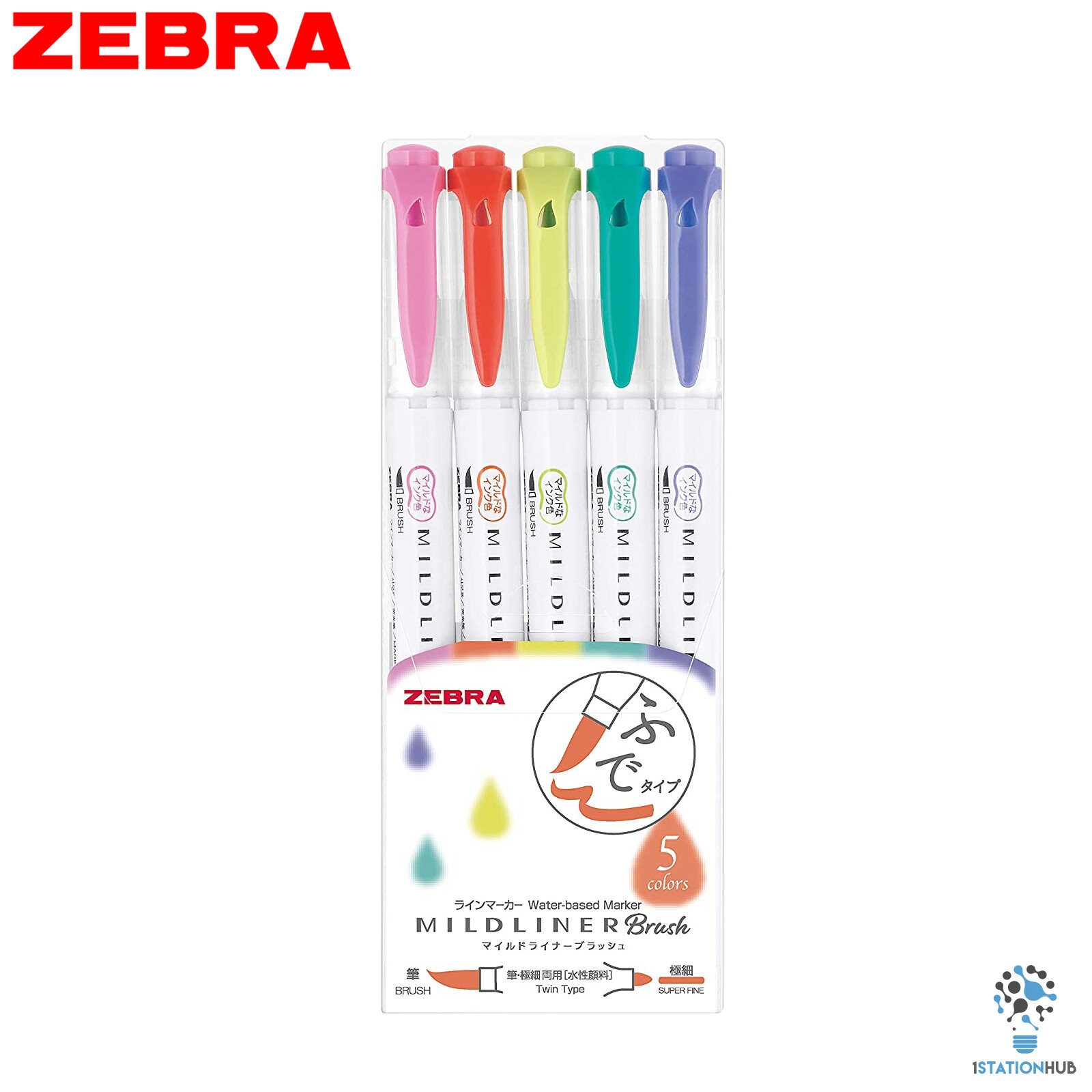 WFT8-5C-NC Zebra Mildliner Brush 5 color Double-Sided Highlighter Marker 