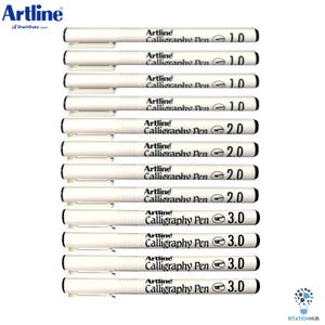 12 pz Artline Calligrafia Penna Araba Inchiostro Nero / 1.0MM 2.0MM 3.00 / Scrittura Khat