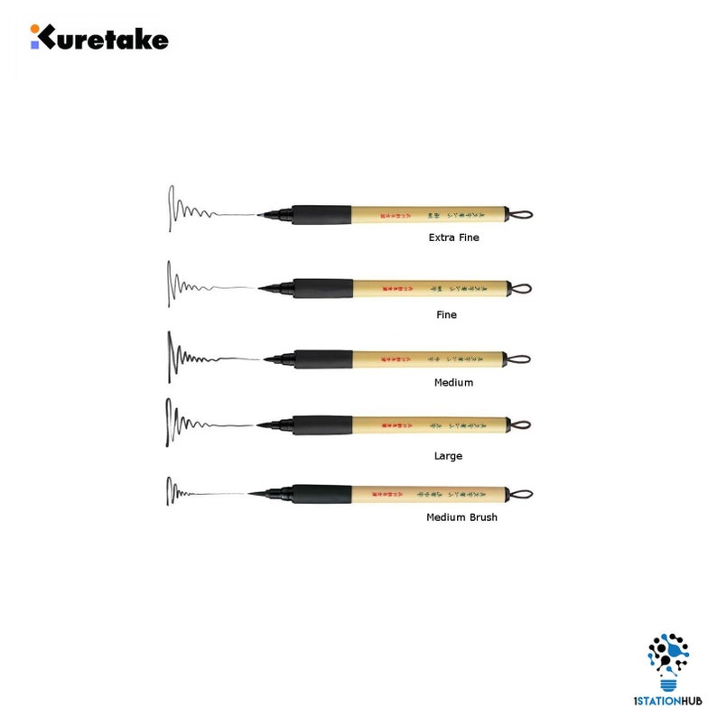 Kuretake BIMOJI Fude Calligraphy Black Color Brush Pen Assorted Size ...