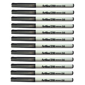 May include: A pack of 12 black and white Artline 210 medium point markers with a 0.6 mm tip.