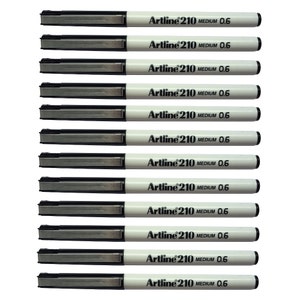 12 Artline 210 Fineliner Black Color Pen 0.6mm EK-210 Medium | Art Craft Write Draw Colour Doodle Lettering