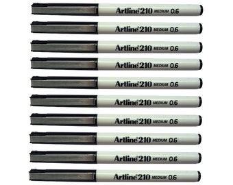 12 Artline 210 Fineliner Black Color Pen 0.6mm EK-210 Medium | Art Craft Write Draw Colour Doodle Lettering