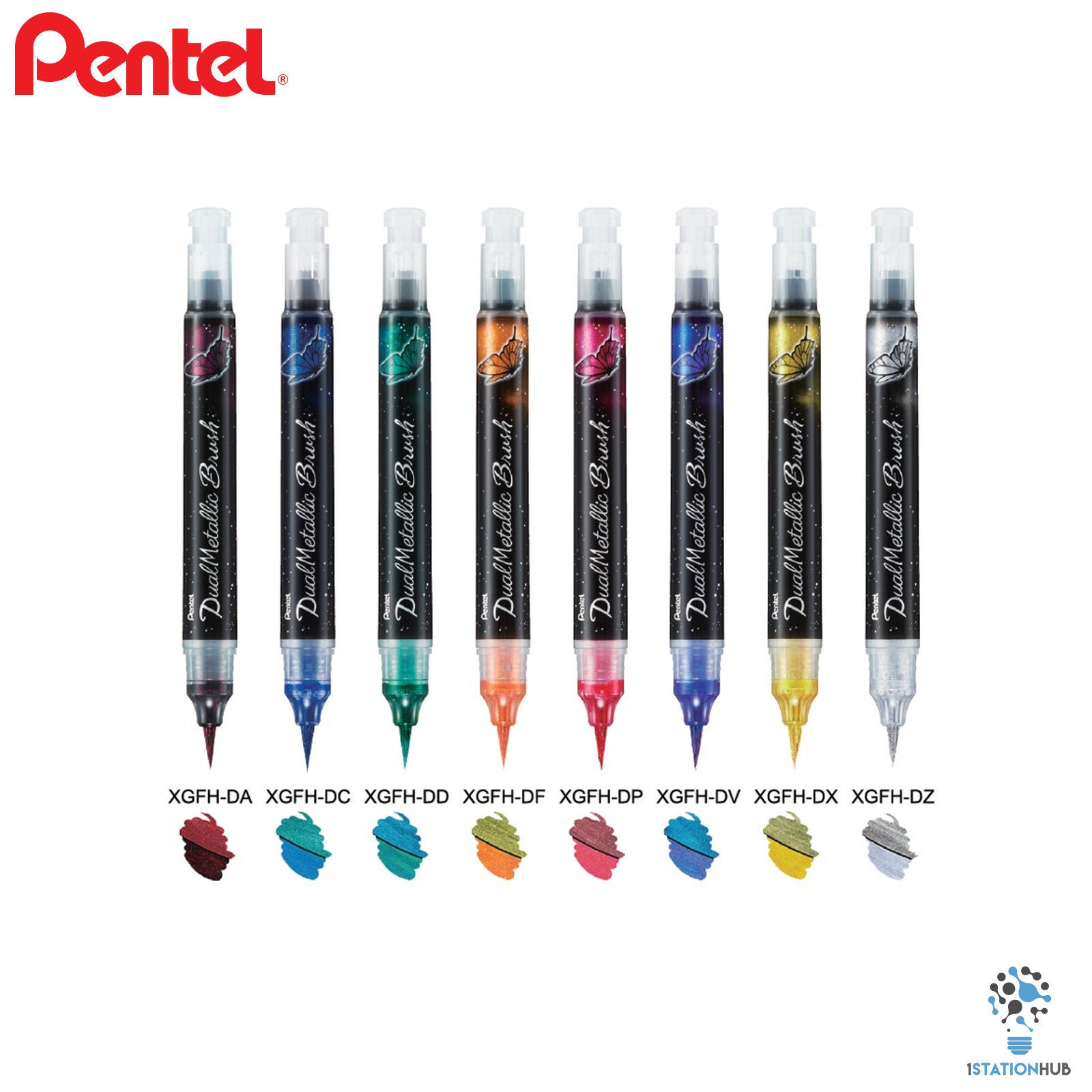 Pentel Dual Metallic Brush Pen Two Tone Glitter Combination Etsy