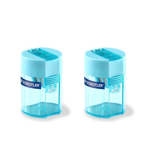 Staedtler Double Hole Tub Pencil Sharpener Cyan Color 512 006 37 Safety Lock Jumbo Graphite Pencil 2 Barrel