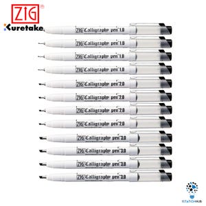 Penna calligrafica Zig Kuretake da 12 pezzi / 1,0 mm 2,0 mm 3,0 mm / Punta obliqua / Scrittura a mano in arabo Khat