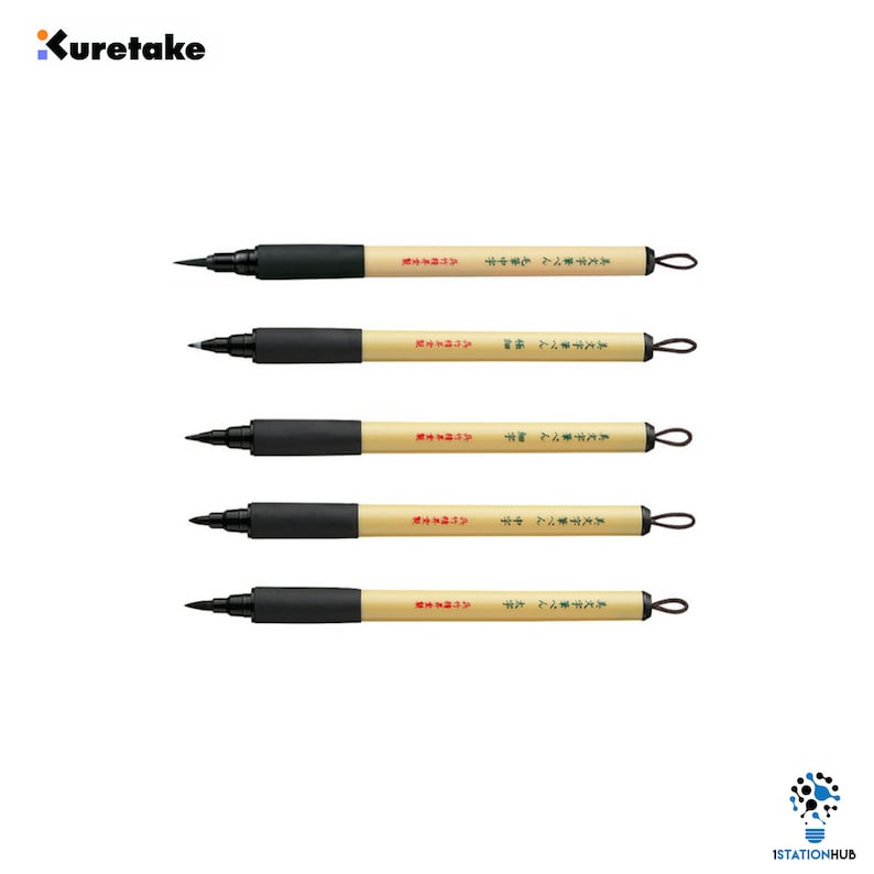 Kuretake BIMOJI Fude Calligraphy Black Color Brush Pen Assorted Size ...