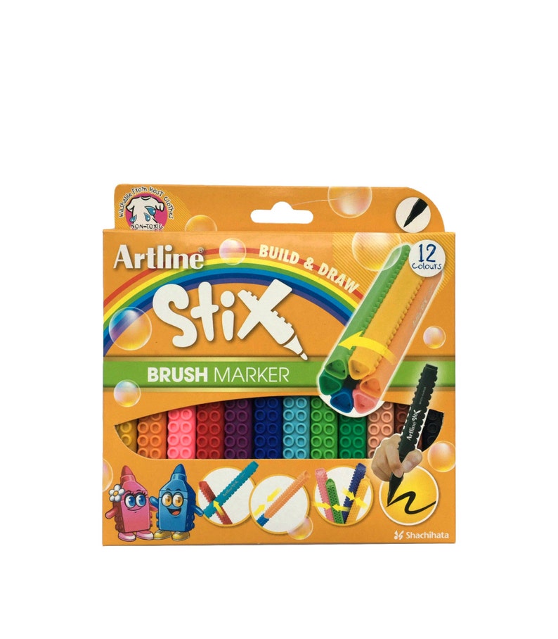 Build /& Draw Non Toxic Hand Lettering Modern Calligraphy Color Pens Art Craft ETX-F12W Pack of 12 Colour Artline Stix Brush Marker Pen