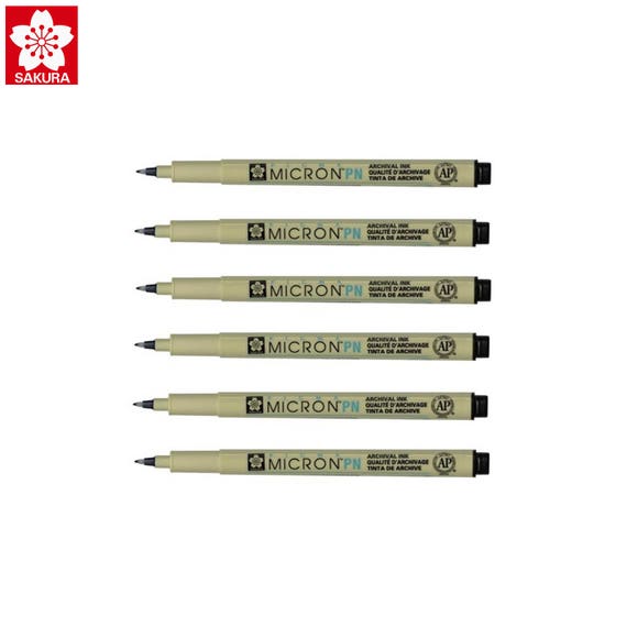 Sakura Pigma Micron PN | Black Archival Ink | Journaling Illustration Arts  Craft | Pack of 6 Pens