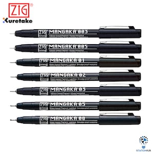 ZIG KURETAKE Cartoonist Mangaka Liner Pen | Black | Drawing Fineliner Pens | Pack of 7 Pens