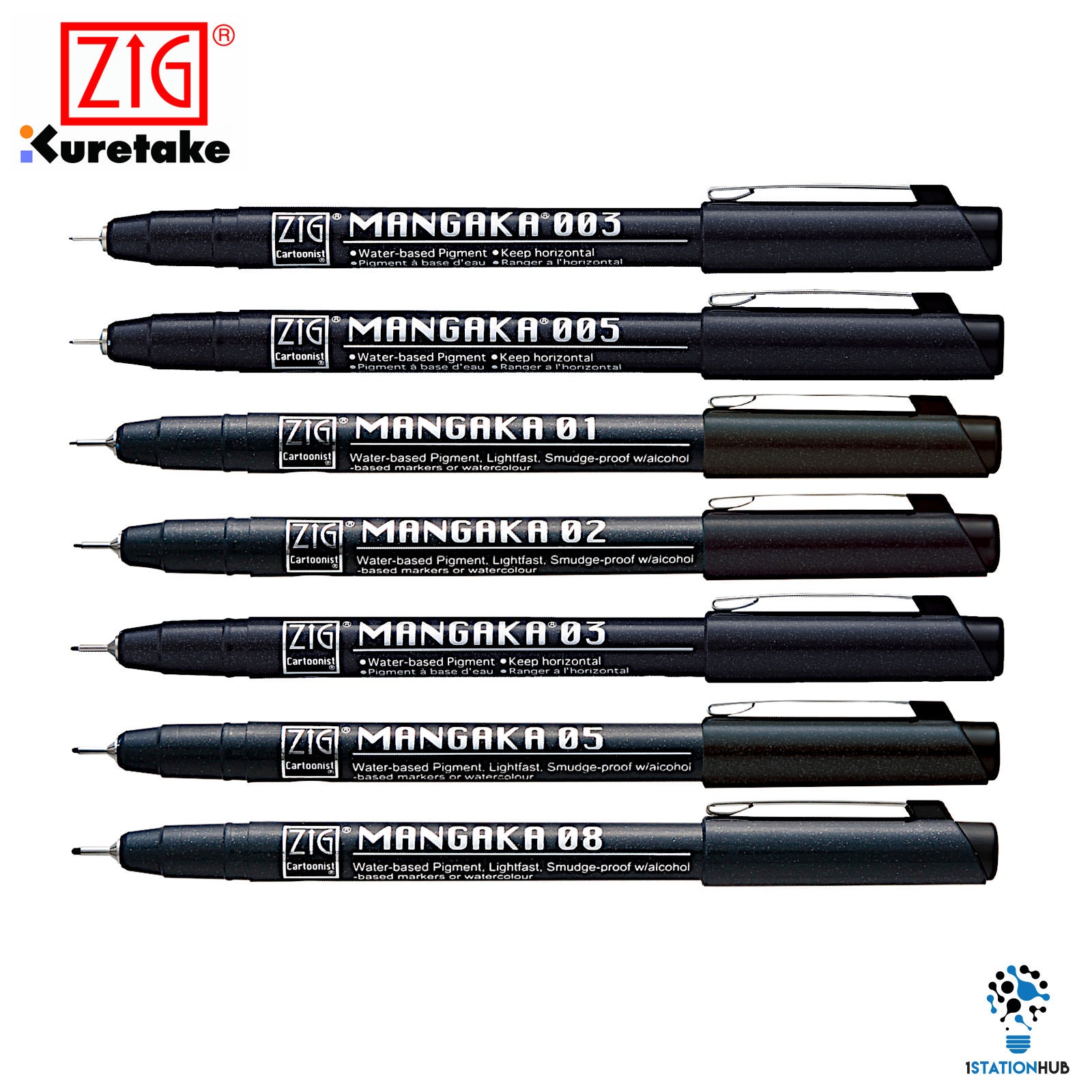 Zig Mangaka Cartoonist Outline Pen Set of 5 - Assorted Colors