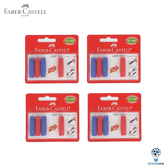 Faber-Castell Grip 2001 Eraser Rubber Pencil Cap Pack of 5 RED Color Faber-Castell Grip 2001 Eraser Rubber Pencil Cap Pack of 5 RED Color