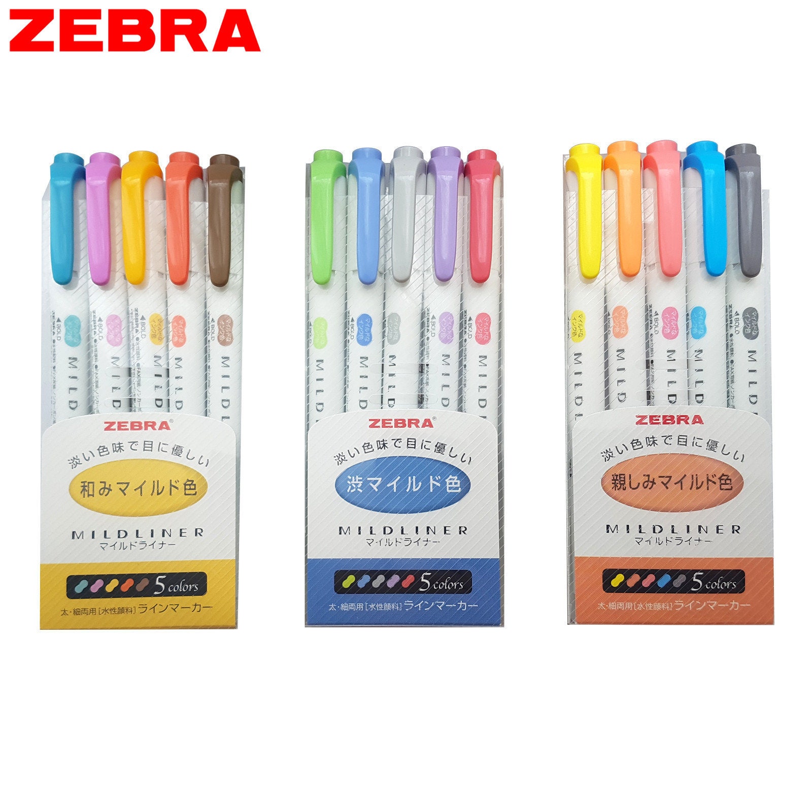 Zebra Mildliner Highlighter Marker Dual Tip Soft Assorted Color Pastel Pen  WKT7 Art Craft Japan Stationery Colour Bullet Journal 5 Pens -  Denmark