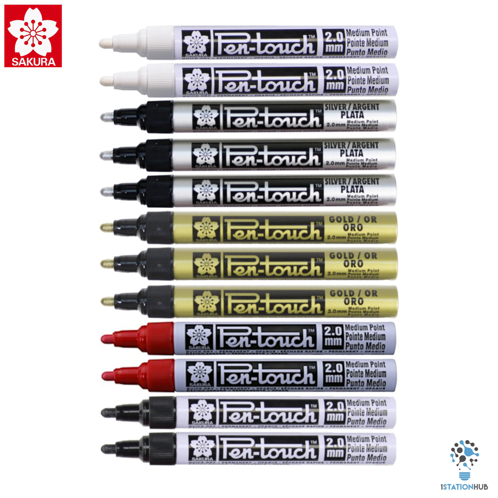 Sakura Pen touch Medium 2.0mm Permanent Marker Black Silver Red