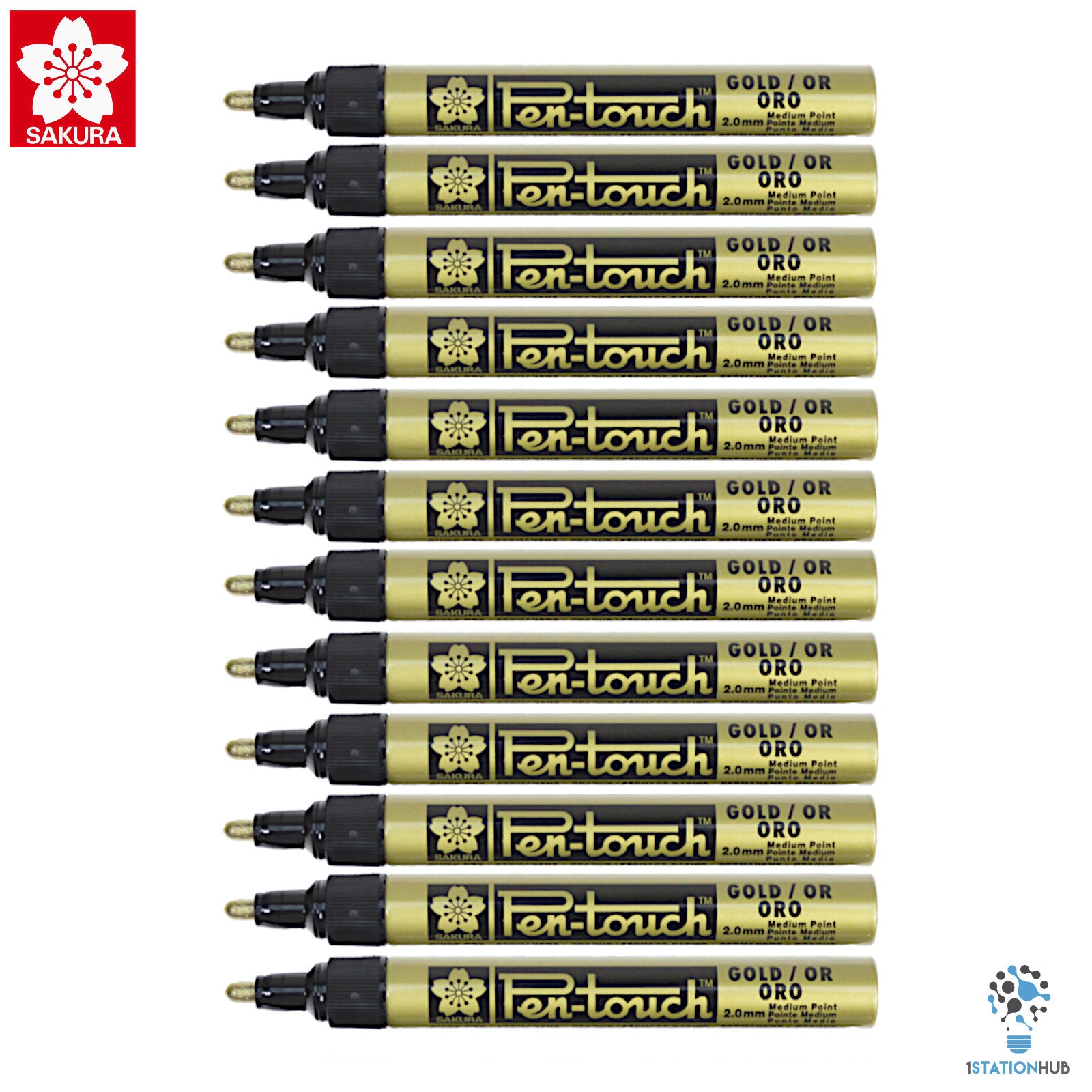 Sakura Pen-touch Medium 2.0mm Permanent Marker Black Silver Red White Pack  of 3/6/12 Pens 