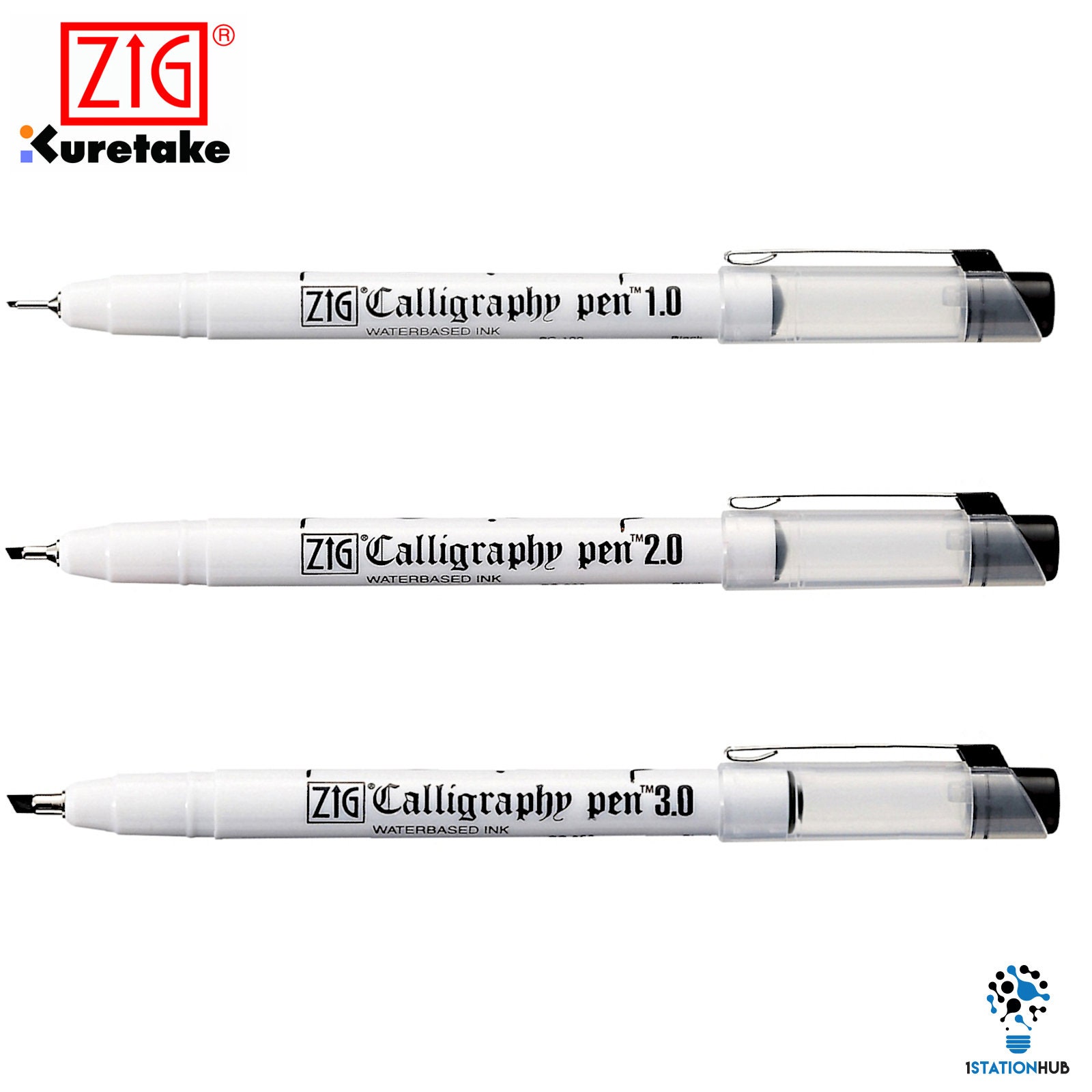 Zig Kuretake Calligraphy Pen 1.0mm 2.0mm 3.0mm Oblique Tip Arabic