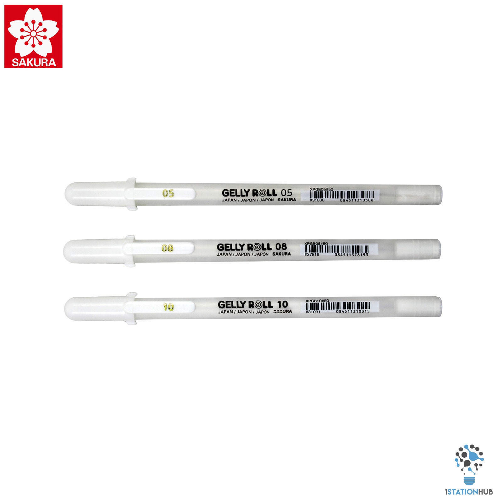 Sakura Gelly Roll Classic Opaque White Color Gel Ink Pen 0.5mm 0.8mm 1.0mm | Fine Medium Bold | 3 Pens | Waterproof Colour Doodle Draw Japan