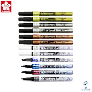 12pcs Sakura Pen-Touch Fine 1.0mm Marcador Permanente | Caneta dourada, prateada e branca