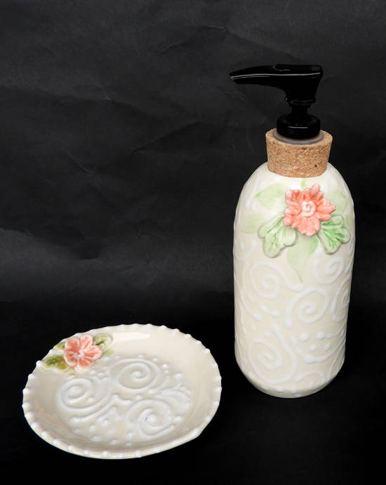 Ceramic lotion or soap dispenser plus soap dish Etsy