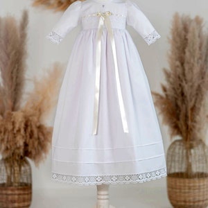 Christening gown LEO with long sleeves for baby boy girl, SWAROVSKI, cotton, sizes 56, 62, 68, 74, 80, 86, 92, handmade, cotton lace