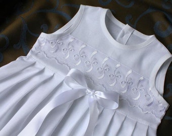 Abito da battesimo per neonato/bambina, senza maniche, in cotone con pizzo smerlato, fatto a mano, taglie 56, 62, 68, 74, 80, 86, 92, abito lungo per la chiesa