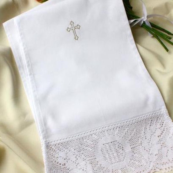 Châle de baptême avec broderie, 100% coton, écharpe de baptême