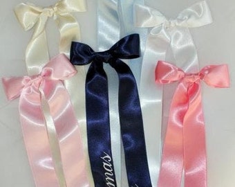 Baptismal bow embroidered with name and date of baptism, satin ribbon baptism, satin bow,