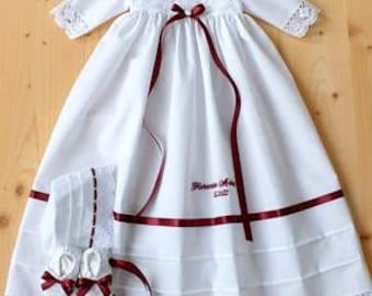 Christening dress with cap and shoes, christening set, size 56, 62, 68, 74, 80, 86, 92