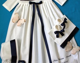 Baptismal dress with cap, baptismal scarf and shoes, baptismal set 4 pcs., cotton, handmade size 56, 62, 68, 74, 80, 86