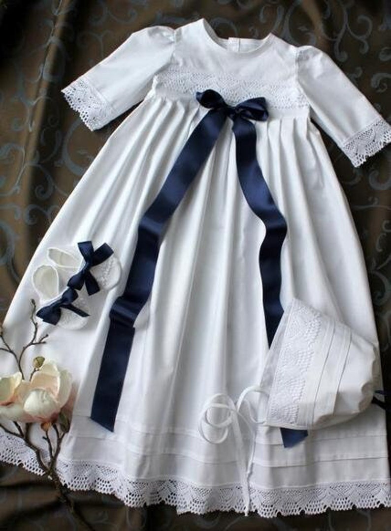 Taufkleid mit Taufmütze und Taufschuhen, Jungen Mädchen, LEINEN, Handarbeit, Gr. 56, 62, 68, 74, 80, 86 Bild 1