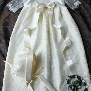 Baptismal dress in satin and organza in cream with cap, baptismal set 2 pcs., gr. 56, 62, 68, 74, 80, 86 image 1