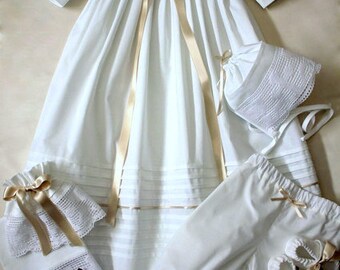 Christening gown with hat, cloth, candle skirt, christening shoes and panties, christening set, half linen, handmade, size 56, 62, 68, 74, 80, 86